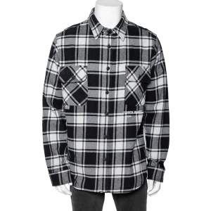 Pre Owned Off-White Monochrome Checkered Flannel Quoted Button Front Shirt L