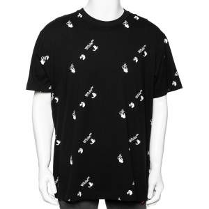 Pre Owned Off-White Black Cotton  Allover Logo Printed Oversized T-Shirt S