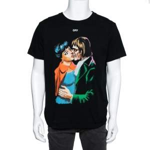 Off-White Black Printed Cotton Short Sleeve T-Shirt XL