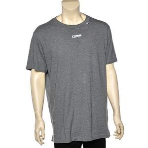 Pre Owned Off-White Grey Cotton Knit Logo Print T-Shirt XL