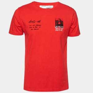 Off-White Red Mona Lisa Printed Cotton Short Sleeve T-Shirt M