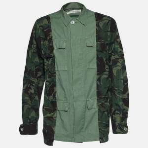 Off-White Olive Green Camouflage Arrow Printed Cotton Button Front Jacket M  