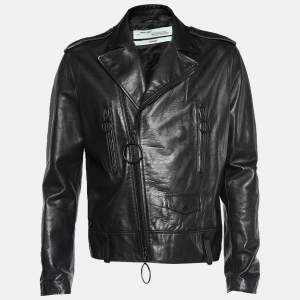 Off-White Black Leather Biker Jacket L