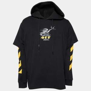 Pre Owned Off-White Black Cotton Free Wizard Layered Long Sleeve Hoodie M