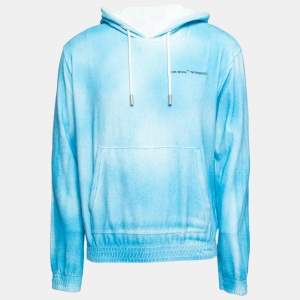Off-White Blue Terry Cotton Logo Printed Long Sleeve Hoodie M