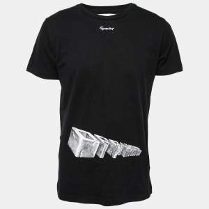 Pre Owned Off-White Black Print Cotton Crew Neck T-Shirt M