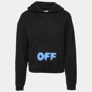Pre Owned Off-White Black Cotton Blurred Logo Printed Long Sleeve Hoodie M