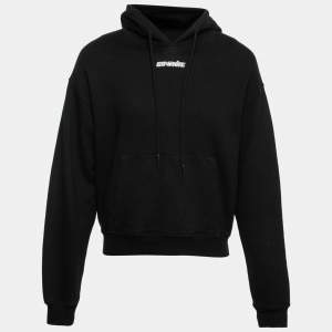 Pre Owned Off-White Black Logo Printed Cotton Hoodie S