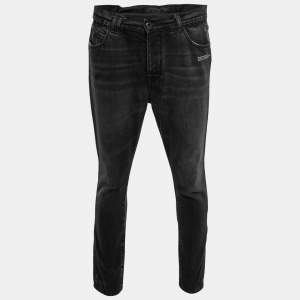 Off-White Black Distressed Denim Logo Print Jeans M Waist 32"