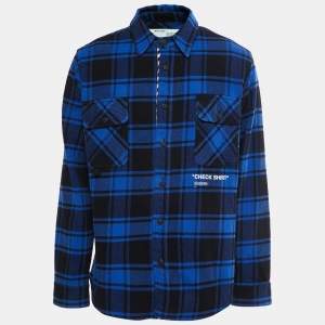 Off-White Blue Checked Quote Flannel Long Sleeve Shirt L