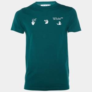 Off-White Green Logo Printed Cotton Knit Crewneck T-Shirt XS