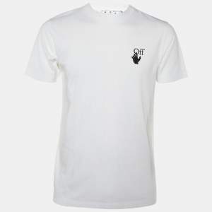 Off-White White Spray Logo Printed Cotton Crewneck T-Shirt S