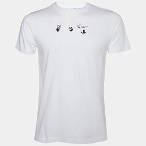 Off White White Inkblot Logo Printed Cotton Crewneck T-Shirt S