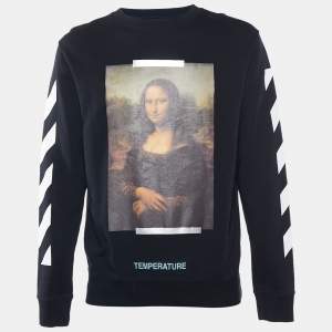 Off-White Black Mona Lisa Printed Cotton Knit Crewneck Sweatshirt S