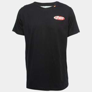 Off-White Black Printed Cotton Crew Neck Short Sleeve T-Shirt L