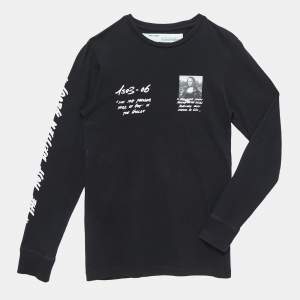 Off-White Black Mona Lisa Printed Cotton Full Sleeve T-Shirt XS