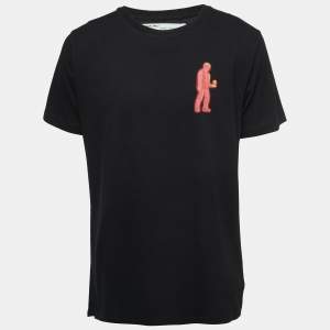 Off-White Black Printed Cotton Crew Neck Half Sleeve T-Shirt L