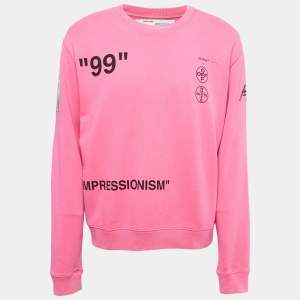 Off-White Pink Impressionism Print Cotton Crew Neck Sweatshirt L