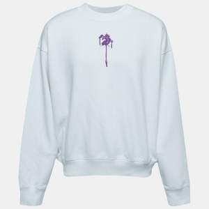 Off-White White Dripped Logo Print Cotton Crew Neck Sweatshirt M