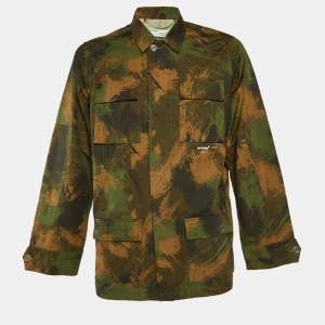 Off-White Military Green Camouflage Logo Print Cotton Button Front Jacket S