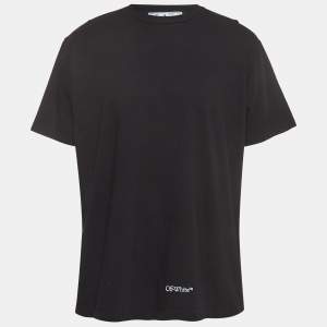 Off-White Black Embroidered Cotton Crew Neck T-Shirt XS
