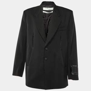 Off-White Black Wool Blend Cut-Out Detail Oversized Jacket L