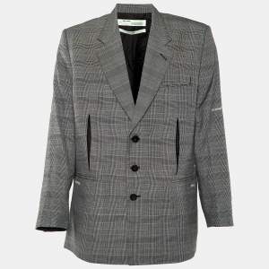Off-White Black Checked Cotton & Wool Cut-Out Detail Oversized Jacket M