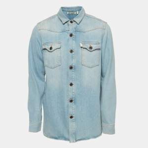 Off-White Blue Washed Print Denim Button Front Shirt M