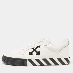 Off-White White/Black Leather Vulcanized Low Top Sneakers Size 41