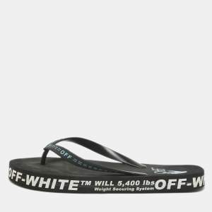Off-White Black Rubber Logo Thong Slides Size 44