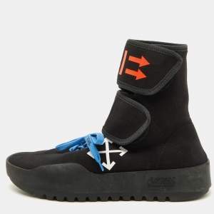 Off-White Black Knit Fabric Moto Wrap Velcro Detailed Sneakers Size 44