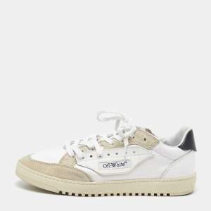 Off-White White/Beige Canvas and Suede 5.0 Low Top Sneakers Size 44