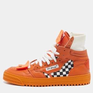 Off-White Orange/White Leather and Canvas Off Court 3.0 High Top Sneakers Size 41