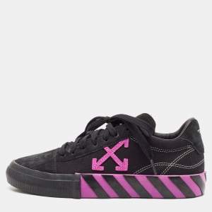 Off-White Black Canvas and Suede Vulcanized Low Top Sneakers Size 40