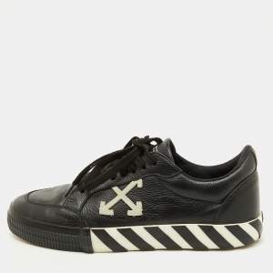 Off-White c/o Virgil Abloh Black Leather Vulcanized Low Top Sneakers Size 45