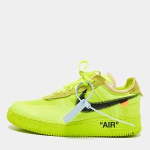 Off-White x Nike Green Mesh and Suede Force 1 Low White Volt Sneakers Size 42.5