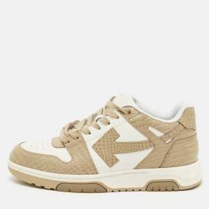 Pre Owned Off-White Beige/White Croc Embossed and Leather Out of Office Sneakers Size 41