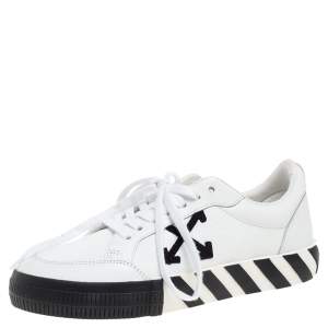 Off-White White/Black Leather Vulcanized Low Top Sneakers Size 40
