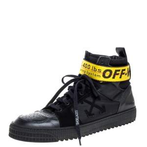 Off-White Black Leather/Fabric and Suede Industrial High Top Sneakers Size 45