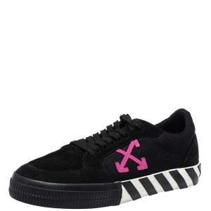 Off White Black Canvas And Suede Vulcanized Low Top Sneakers Size 42