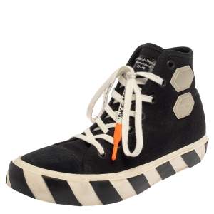 Off White Black Canvas And Suede Vulcanized High Top Sneakers Size 42