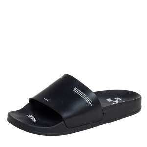 Off-White c/o VIRGIL ABLOH Black Leather Logo Pool Leather Slides Size 40