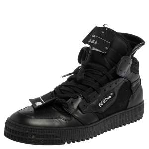 Off White Black Leather and Canvas Off Court 3.0 Sneakers Size 45