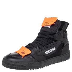 Off-White Black Leather And Canvas Off-Court 3.0 Hight Top Sneakers Size 44