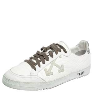  Off-White White/Silver Leather and Glitter Lace Low Top Sneakers Size 44