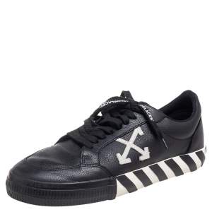 Off-White Black Leather Vulcanized Low Top Sneakers Size 44