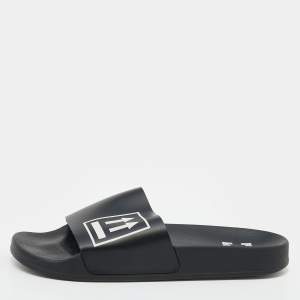 Off-White Black Rubber Printed Flat Slide Sandals Size 41