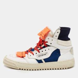 Off-White White/Blue Leather And Canvas Off Court 3.0 High Top Sneakers Size 41