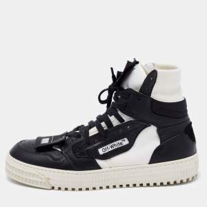 Off-White White/Black  Leather And Canvas Off Court 3.0 High Top Sneakers Size 39