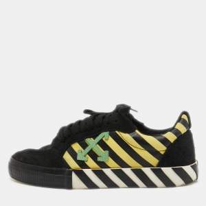 Off White Black/Yellow Suede and Canvas Vulcanized Striped Sneakers Size 43